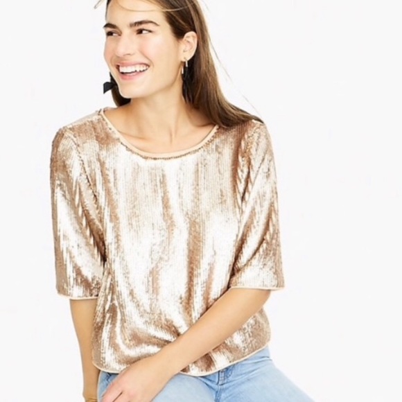Jcrew Sequin Rose Gold Sequin Tie Back holiday Top - Picture 4 of 7